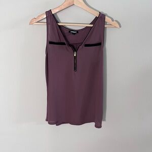 Express Mauve Zip Front Sleeveless Blouse Black Trim Top Sz Small Chic Workwear
